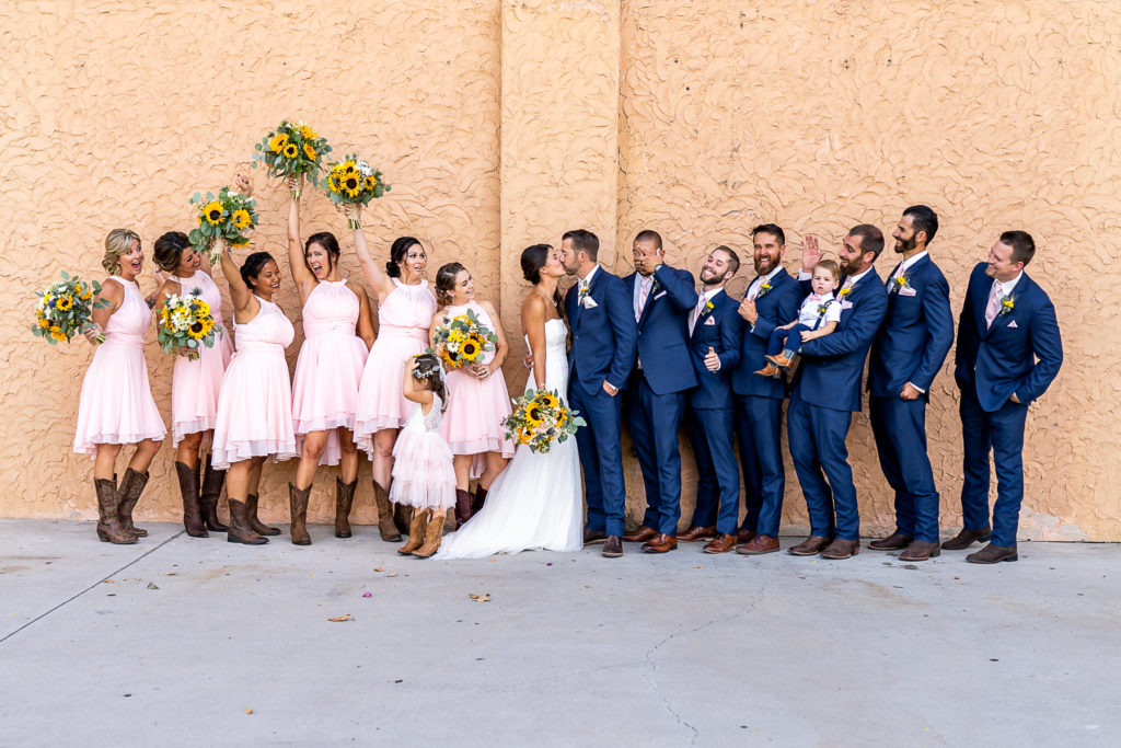 wedding party in pink and blue
