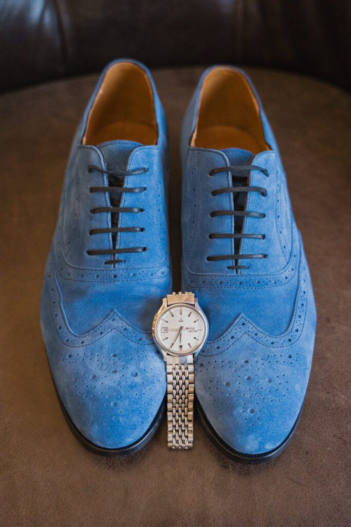las vegas wedding blue suede shoes